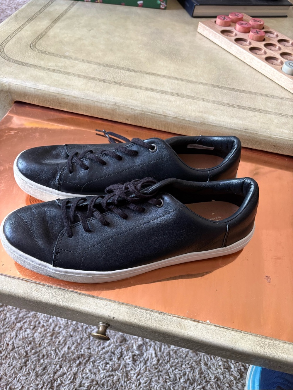Toms Men's Black Leather Low-Profile Sneakers with White Sole